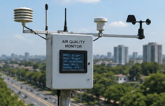 Automatic air quality monitoring station on a rooftop