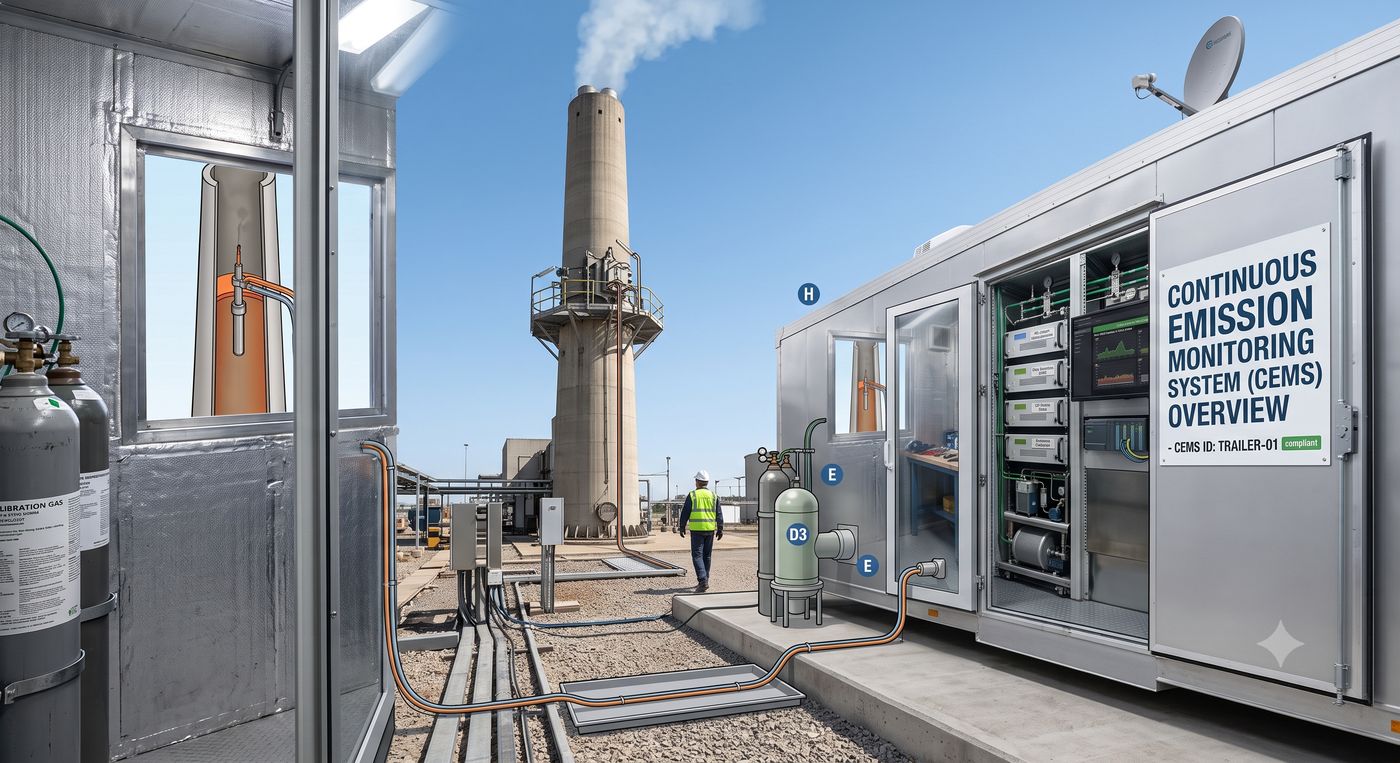 Continuous Emission Monitoring System cabin at industrial stack